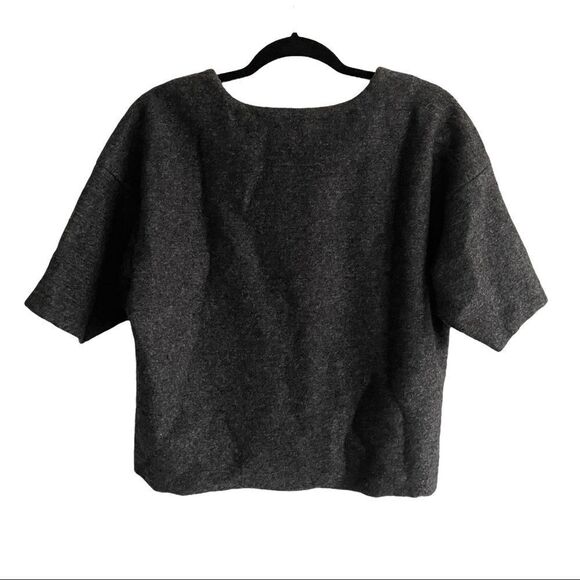 LORD & TAYLOR Wool Cropped Short Sleeve Sweater Charcoal Black Grey S - Picture 6 of 8